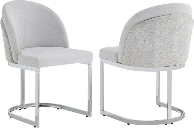 Merax Esszimmerstuhl 2er Set aus Chenille in Hellgrau und Silber mit Metallbeinen - Bild 1