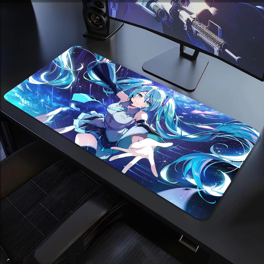 M-Miku Kawaii Mauspad im japanischen Stil, rutschfest und verdickt, große Schreibunterlage mit Lockedge für Gaming und Büro, Multicolour - Bild 6