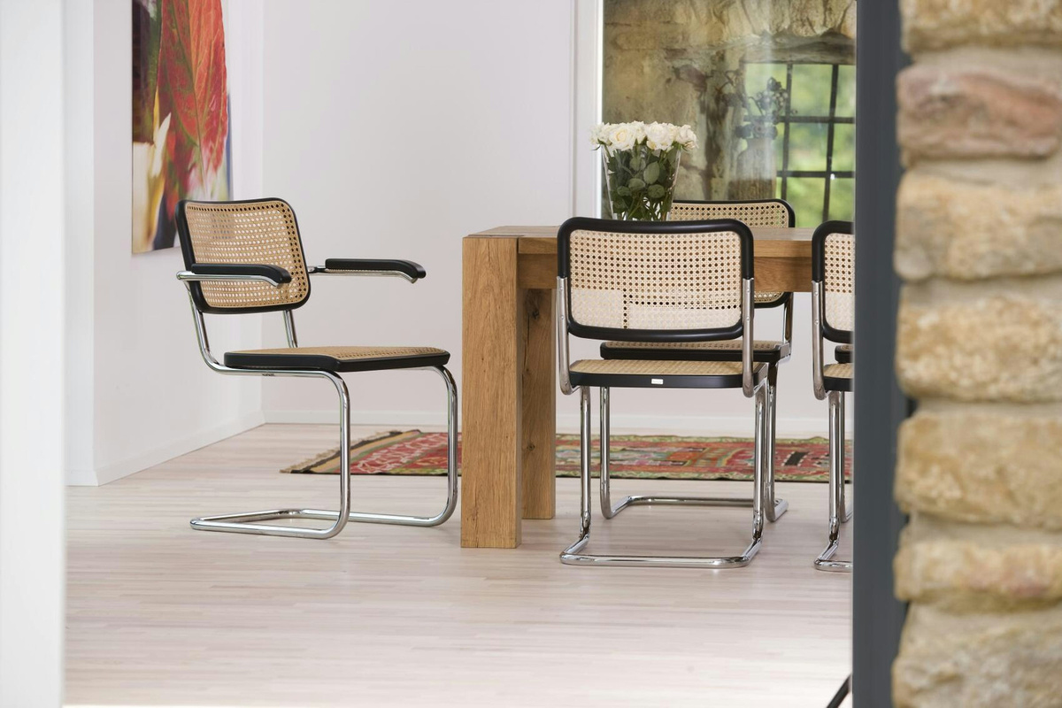 Thonet 4er Set S 64 V Freischwinger mit Armlehnen in Schwarz und Wiener Geflecht aus Buche - Bild 2