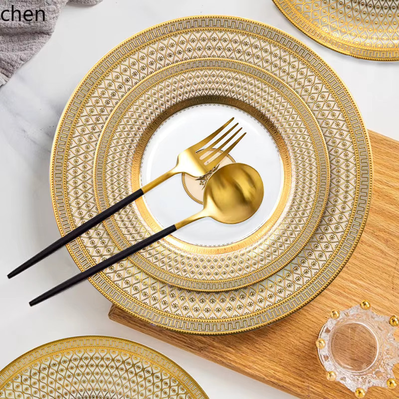 YFY Porzellan-Geschirrset aus Keramik mit goldgeprägtem geometrischem Design - Bild 2