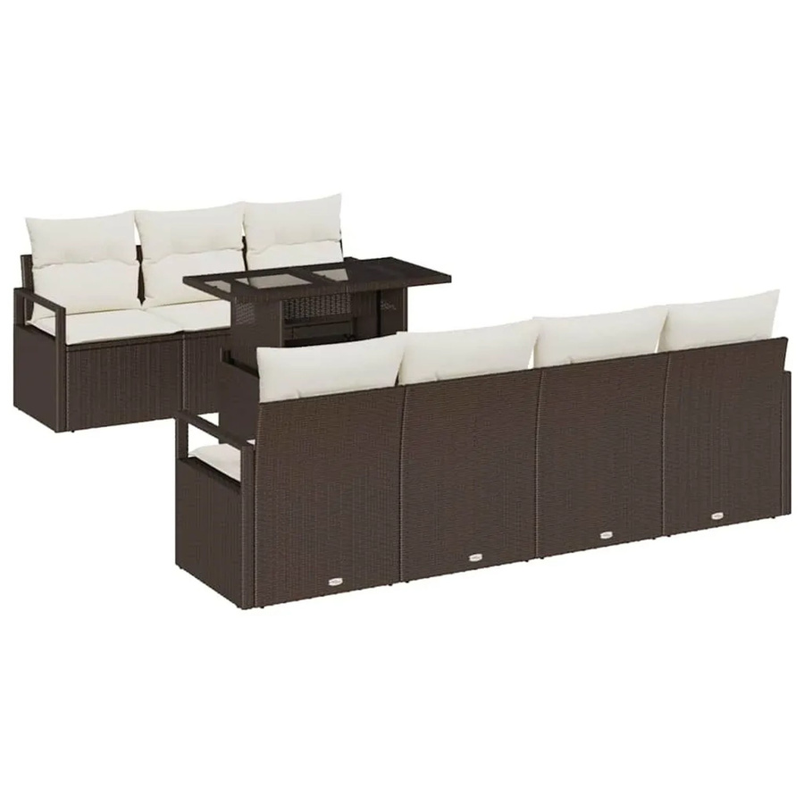 vidaXL Garten-Sofa-Set 8-teilig aus Poly-Rattan und Stahl in Braun mit Kissen und Tisch - Bild 2