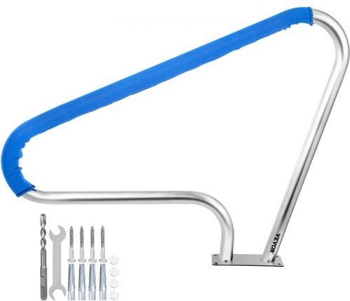 VEVOR Schwimmbad-Handlauf aus Edelstahl mit blauer Griffabdeckung und Zubehör, B/H: 121,9 x 91,5 cm, Silber - Bild 1