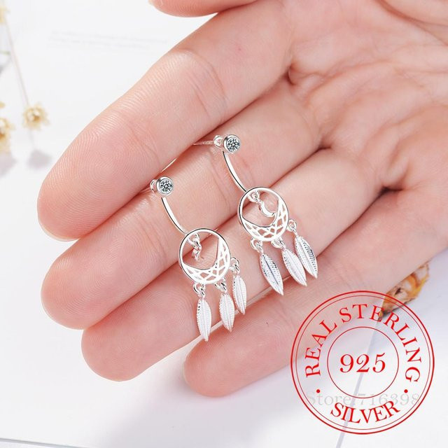 Ohrstecker 925 Sterlingsilber, Mond Traumfänger, Damen, beige - Bild 1
