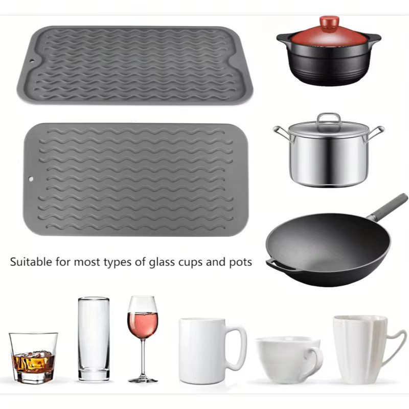 Leeseph Silikon-Geschirr-Abtropfmatte, faltbar und rutschfest, Schwarz, B: 30,0 cm, T: 15,0 cm - Bild 4