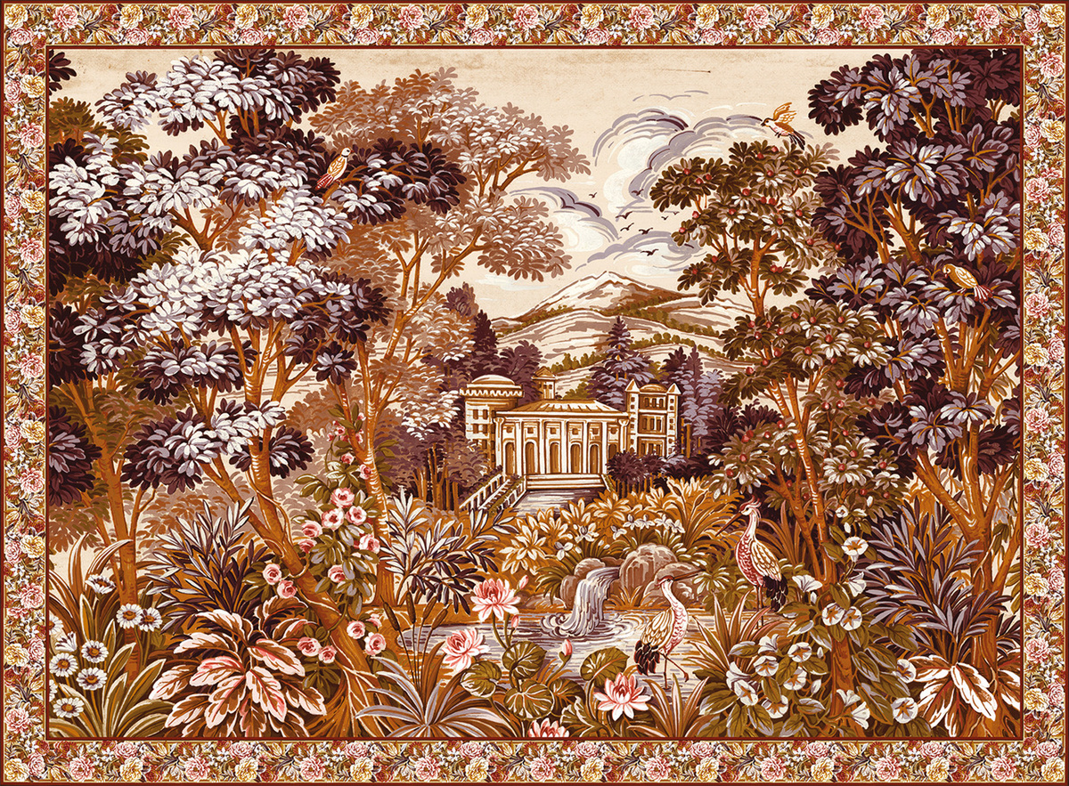 Coordonné Wandteppich Mural Tapestry in Toffe mit floralem Design in Braun, Beige und Grün - Bild 1
