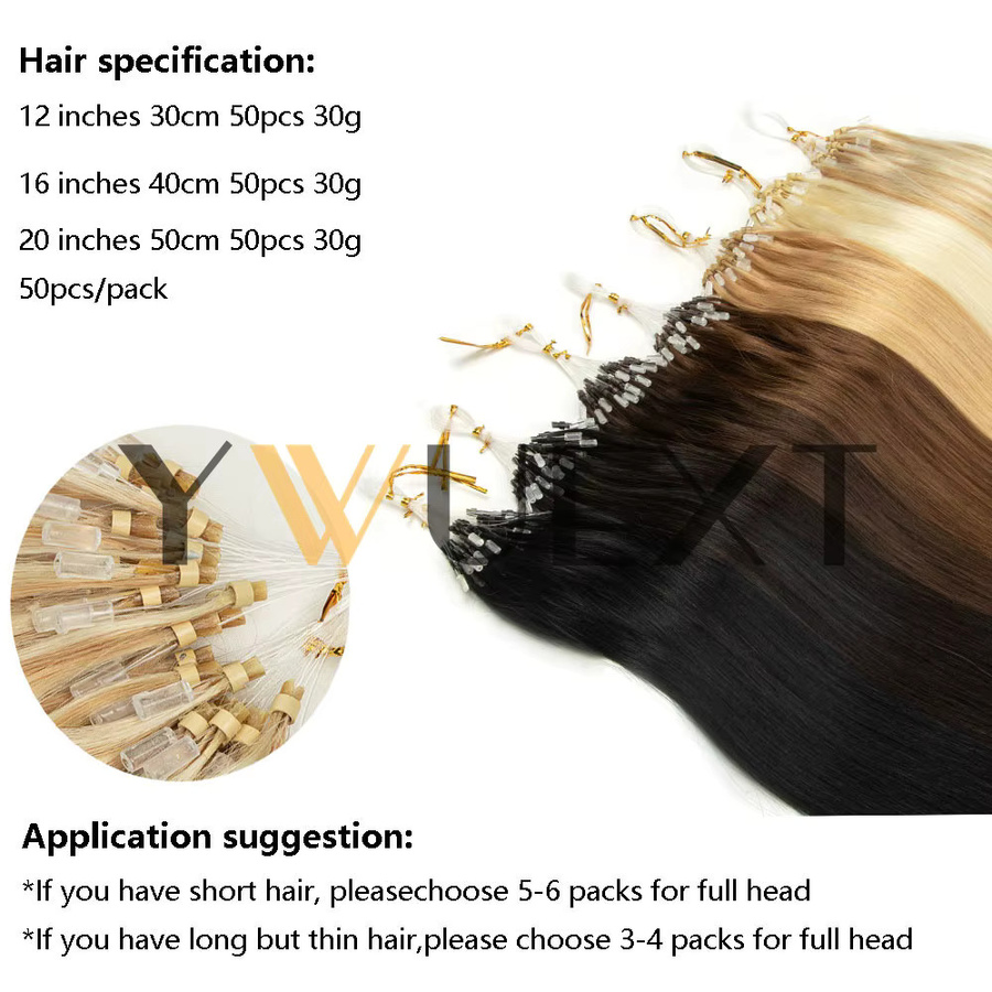 YWUEXT Blonde Micro Loop Ring Echthaar-Extensions, 30g, Damen - Bild 2