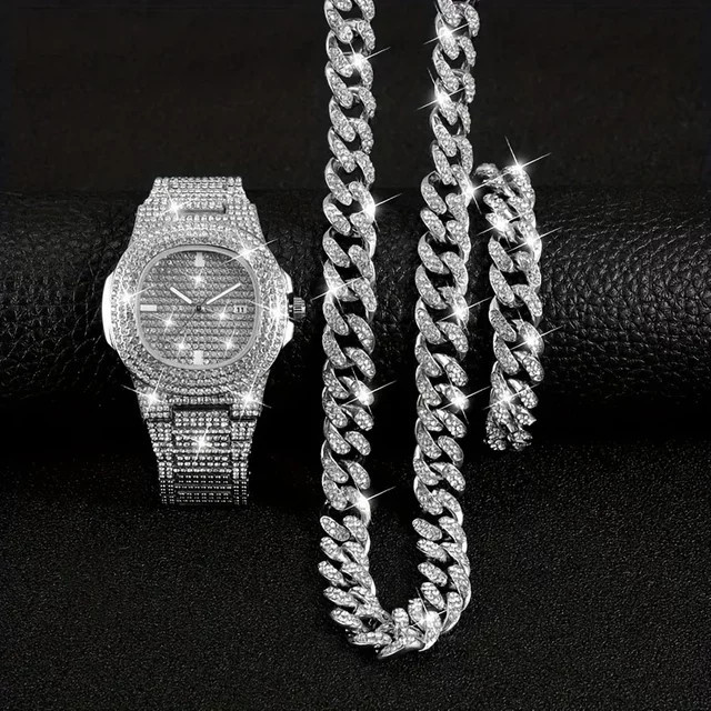 RUNERR Armbanduhr Quarz, Edelstahl, Silber, Diamant, Zirkonia, Herren - Bild 1
