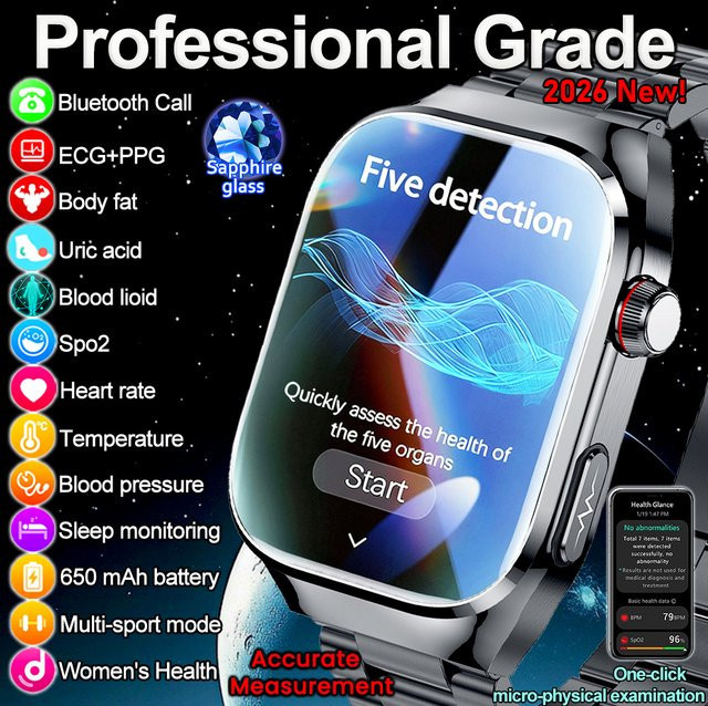 Smartwatch für Männer von yaocx in Schwarz mit EKG, PPG, Blutdruck- und Herzfrequenzmessung sowie Bluetooth-Anruffunktion - Bild 1