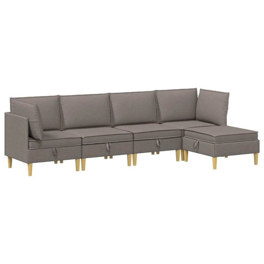 vidaXL Wohnzimmergarnitur in L-Form aus Stoff in Taupe mit Ecksofas, Mittelsitzen, Hocker und Kissen - Bild 2