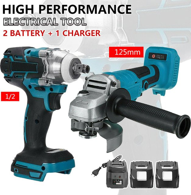 Makita LXT Akku-Elektrowerkzeug-Set mit 125 mm bürstlosem Winkelschleifer und Schlagschrauber, Blau, passend für 18V Akkus - Bild 1