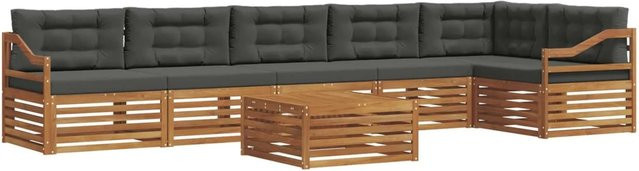vidaXL Outdoor-Sofagarnitur 7-teilig aus Akazienholz mit Kissen in Anthrazit und Natur - Bild 1