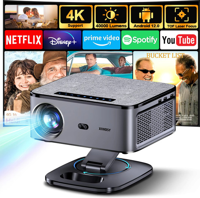 XIWBSY 2026 Tageslicht-Projektor mit 40000 Lumen, 4K UHD, Android 12.0, Autofokus, WLAN und Bluetooth in Schwarz - Bild 1