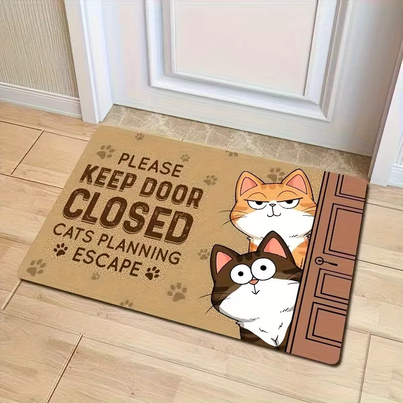 VIKAMA Waschbarer Teppich mit niedlichem Katzen- und Karpfen-Cartoon-Design für Wohnzimmer, Schlafzimmer oder als Fußmatte und Willkommensteppich - Bild 1