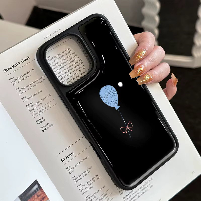 AIR PLUS Handyhülle im koreanischen Stil mit blauem Ballon-Design für iPhone 11 bis iPhone 17 Pro Max, stoßfest aus Epoxidharz, Farbe: Blau/Schwarz - Bild 4