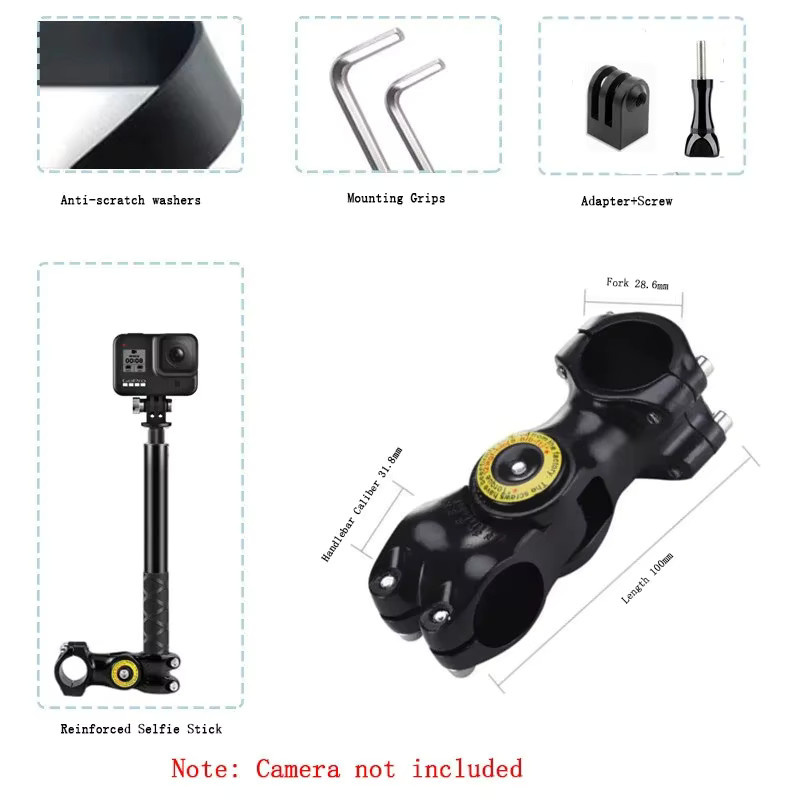 Insta360 Motorrad und Fahrrad Halterung mit unsichtbarem Selfie Stick für X3 X4 X5 sowie kompatibel mit GoPro Hero 13 12 11 10 und DJI Action Kameras, Schwarz - Bild 4