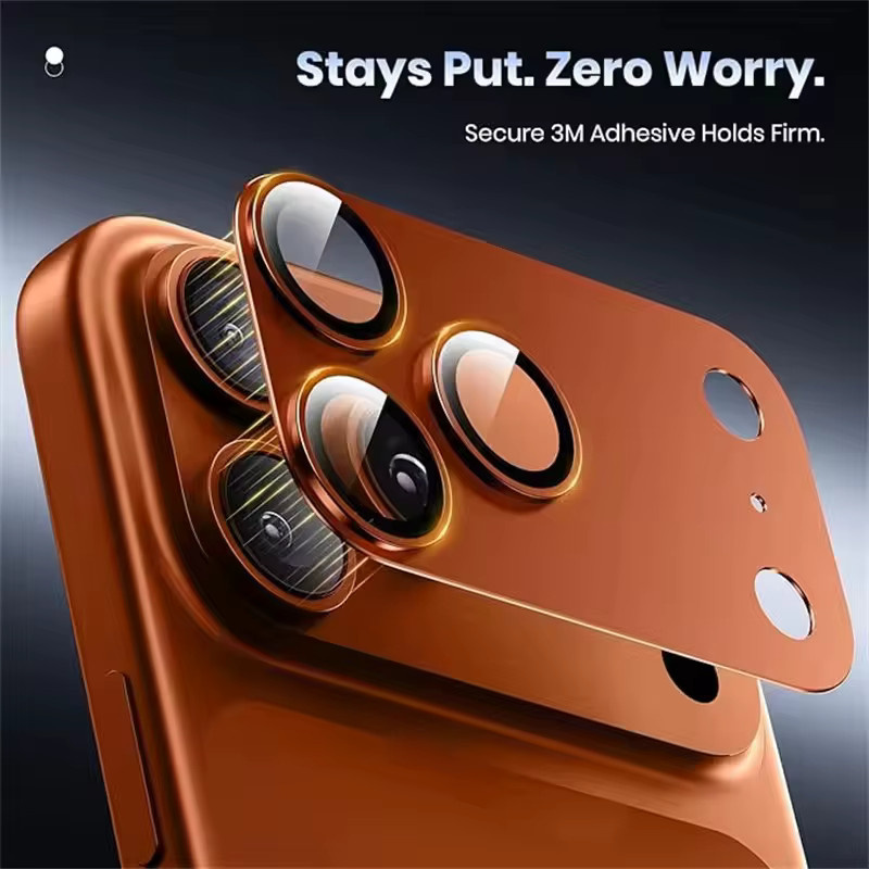 Metall Kamera-Objektivschutz für iPhone 17 Pro Max, iPhone 17 Pro und iPhone 17 Air in Orange mit gehärtetem Glas und Legierung - Bild 2