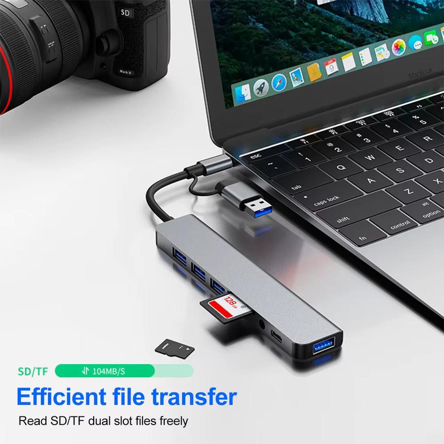 KEBIDUMEI 8-in-2 USB 3.0 Hub Dockingstation mit USB-C und USB-A OTG Adapter für Laptop mit 5Gbps Übertragungsrate - Bild 3