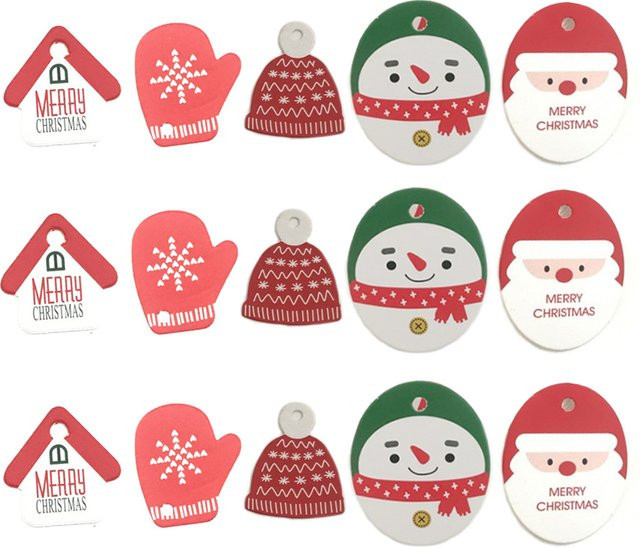 TMZ Weihnachtsetiketten aus Papier mit Seil, 50 Stück rote Weihnachts-Tags für Geschenktüten und Dekorationen - Bild 1