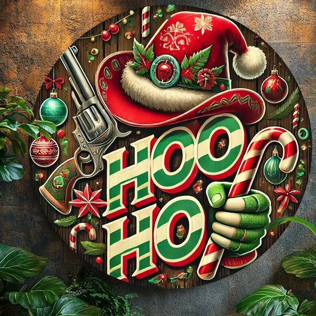 Potdemiel Rundes Kranzschild im Vintage-Stil mit HO HO-Thema, Weihnachtsmütze und Bonbons, Wanddekoration aus Aluminium und Metall, Multicolor, Durchmesser: 20,32 cm - Bild 1