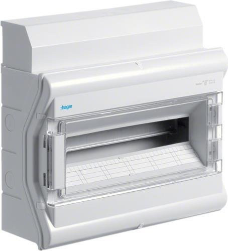 Hager VE118DN Kleinverteiler Aufputz in Grau mit transparentem Deckel, 1 Reihe, Kunststoff - Bild 1