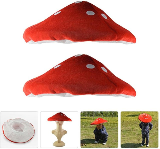 Binchi Pilzkappe Plüsch, 2-teiliges Set, Rot, Weiß, Kopfbedeckung - Bild 1