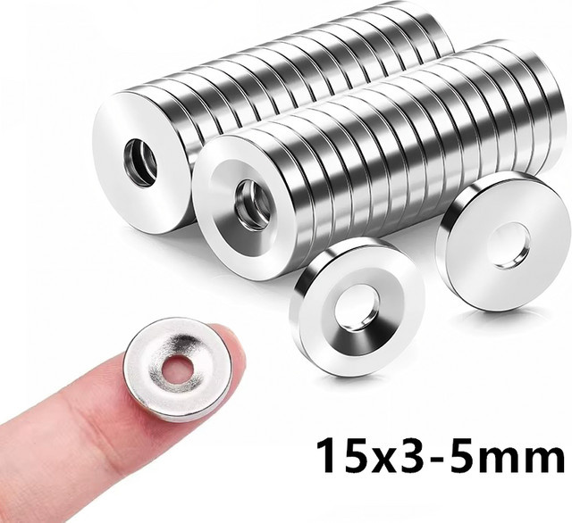 Mognot Neodym-Senkmagnete mit Loch in Silber, Durchmesser: 15 mm, Dicke: 3 mm - Bild 1
