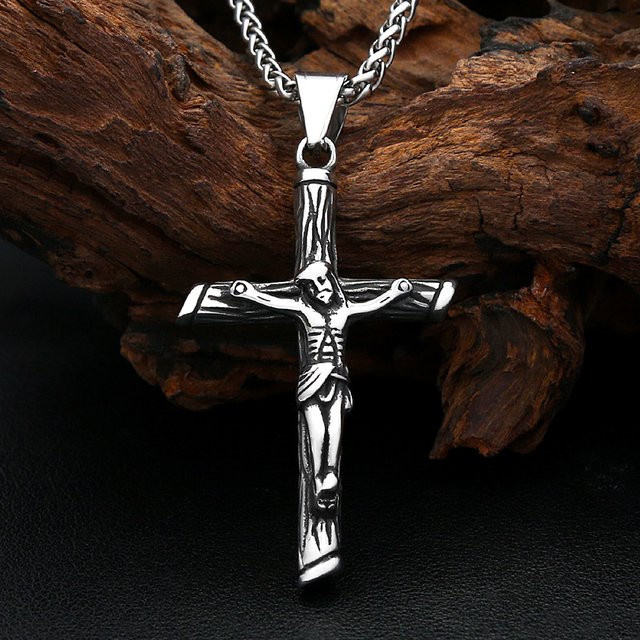 NORTHMAN Halskette mit Jesus Kreuz Anhänger, Edelstahl, Silber, Unisex - Bild 1