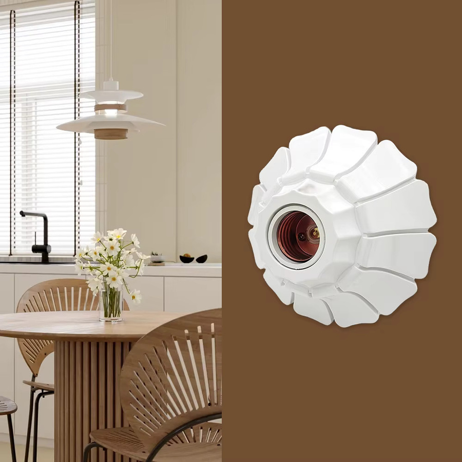 Pendelleuchtenhalter in Blütenblattform mit E26 E27 Fassung, minimalistisches Design aus Kunststoff, erhältlich in Schwarz oder Weiß - Bild 3