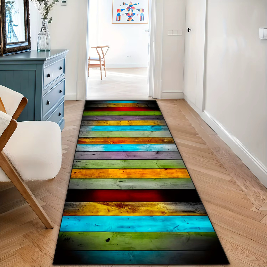 VIKAMA Flanell-Teppich modern gestreift in Multicolour, rechteckige Bodenmatte für Schlafzimmer, Küche, Badezimmer und Flur, B/T: 60 x 40 cm - Bild 3