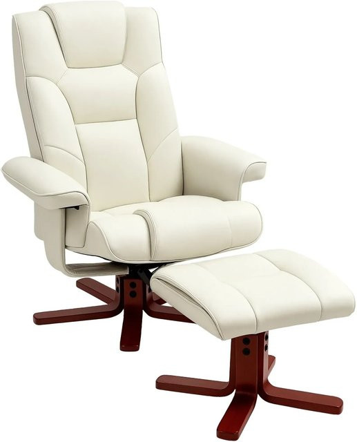 HOMCOM Relaxsessel mit Hocker aus Kunstleder und Holz in Cremeweiß, B: 84 cm, T: 84 cm, H: 104 cm - Bild 1