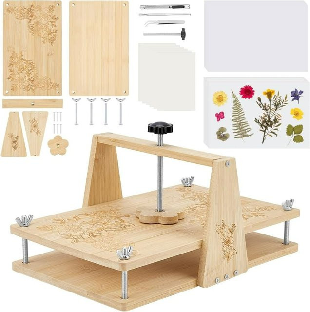 Großes Blumenpress-Set aus Holz in Beige für DIY-Pflanzenkonservierung, B/H: 27,9 x 17,8 cm - Bild 1