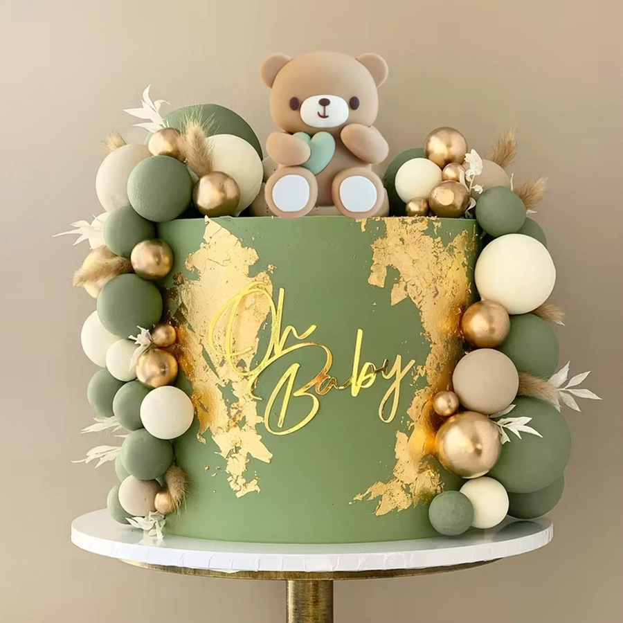 51 Stück Bären-Kuchenaufsätze von MicroPlush in Gold und Grün zur Dekoration für Geburtstag, Babyparty oder Taufe - Bild 3