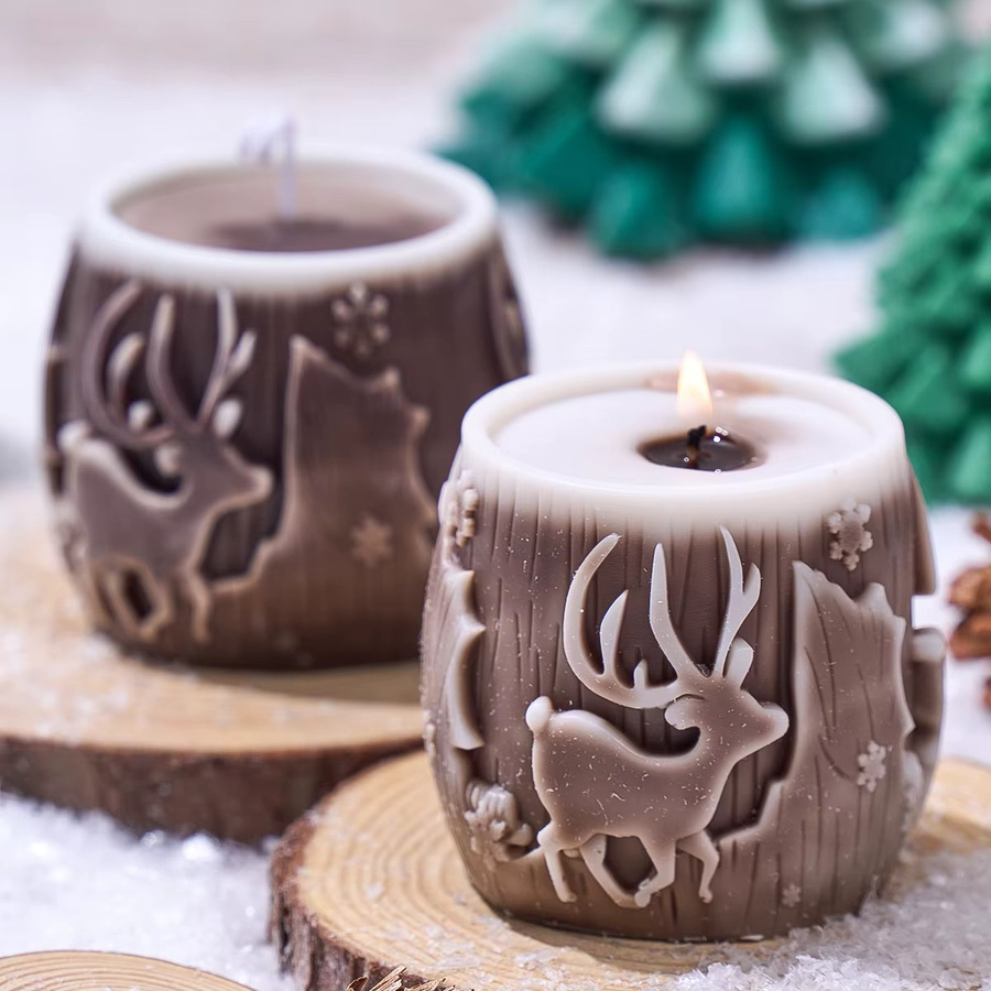 UDOCOOL Silikonform für zylindrische Weihnachtskerzen mit 3D Elch und Schneeflocken Motiv in Braun für DIY Seife Gips und Harz - Bild 5