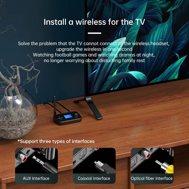 VAORLO Bluetooth Audio Sender und Empfänger in Schwarz mit 3,5 mm Klinke, Optisch und Koaxial als DAC Konverter für TV und PC - Bild 4
