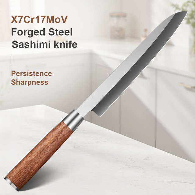 Baovim Sashimi-Messer mit einseitiger Klinge aus Edelstahl und Bubinga Holzgriff in Braun, Länge: 20,32 cm - Bild 1