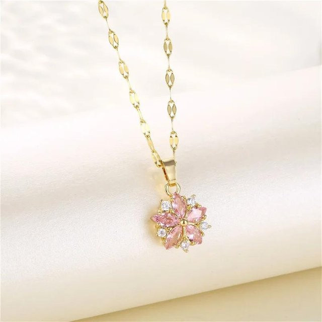 Kirschblüten-Anhänger Schlüsselbeinkette, Titan, Roségold, Zirkonia, Kristall, 45 cm, Damen - Bild 1