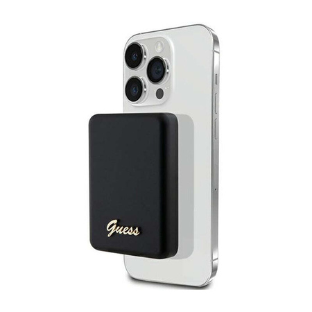 Guess Induktive Powerbank 5000mAh MagSafe mit Metall-Schriftzug-Logo in Schwarz