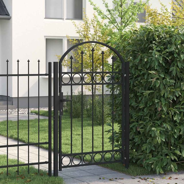vidaXL Gartentor aus Stahl mit Rundbogen in Schwarz, B: 100 cm, H: 150 cm - Bild 3