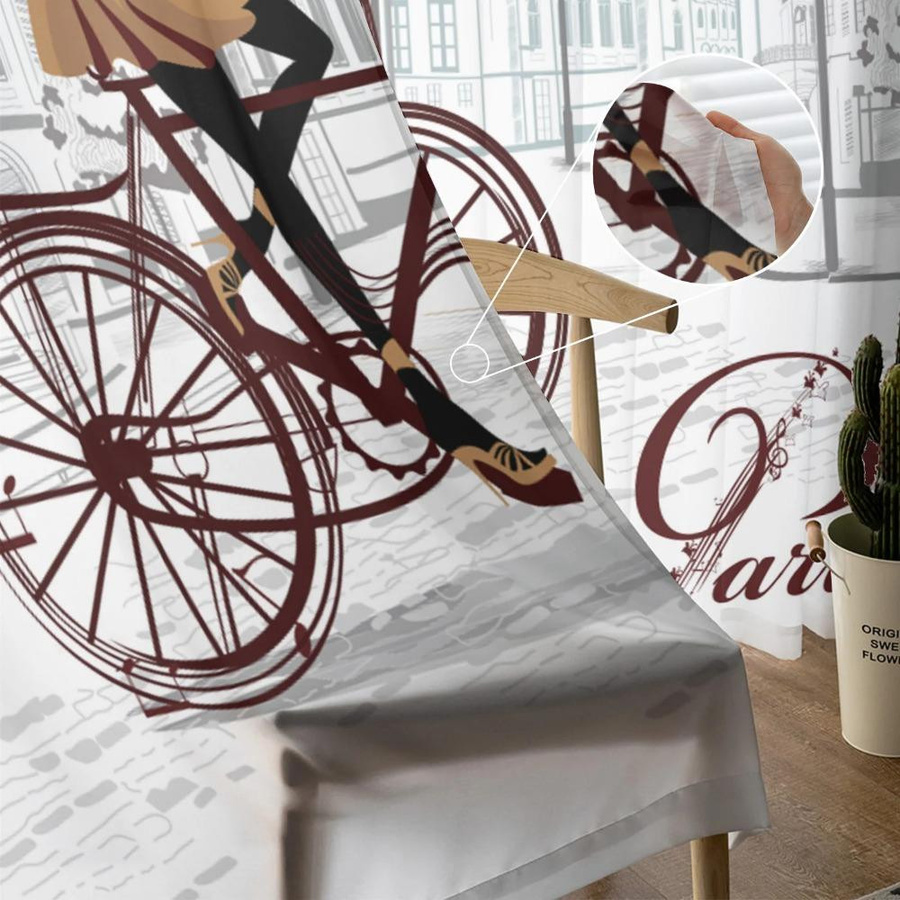 Yiran Furniture Transparent Voile Vorhang Paris Straßenromantik Weiß B: 135 cm, H: 115 cm - Bild 2