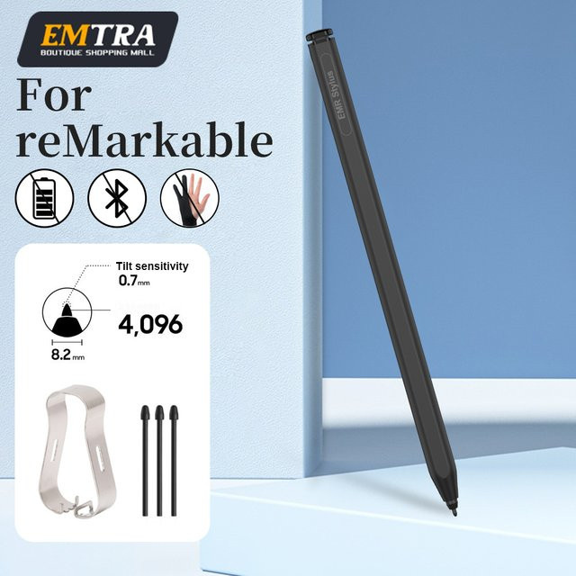 EMTRA EMR Stylus-Stift in Schwarz mit 4096 Druckempfindlichkeit, Radierer, Handballenerkennung und Neigungserkennung für ReMarkable 2, Samsung, BOOX und Kindle Scribe - Bild 1