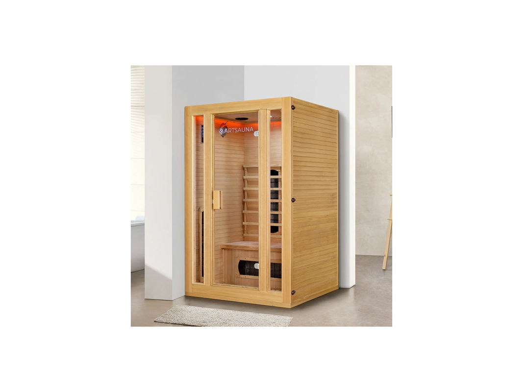 Artsauna Infrarotkabine Nyborg S120K aus Hemlockholz in Braun mit LED-Farblicht und 5 Keramik-Flächenstrahlern B/T/H: 120 x 105 x 190 cm - Bild 2