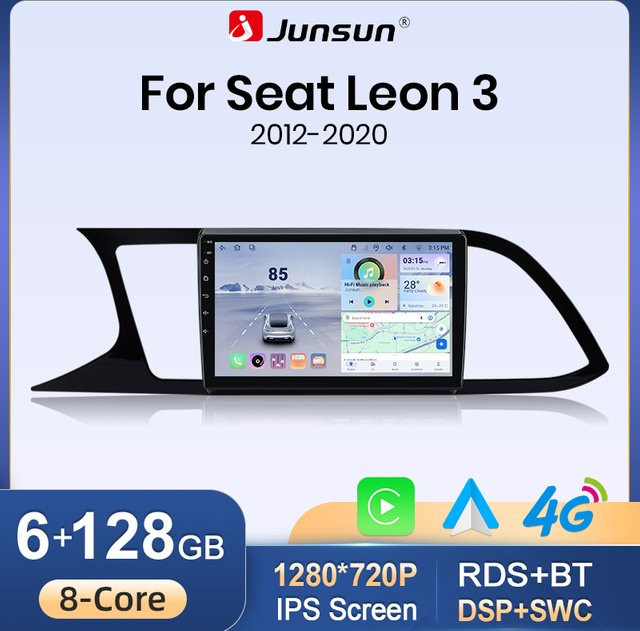 Junsun Wireless CarPlay und Android Auto Autoradio für SEAT Leon Mk3 5F 2012-2020 mit GPS, WiFi, Bluetooth und 9.0 IPS Touchscreen in Schwarz - Bild 1