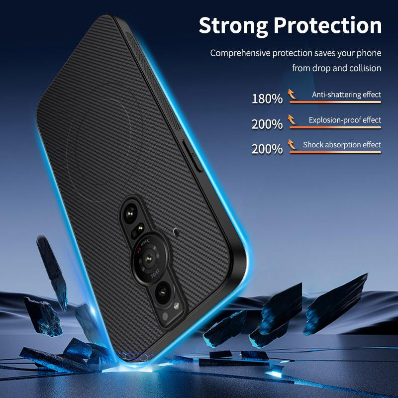 Magnetische Stoßfeste Handyhülle mit Kohlefaser-Textur und kabellosem Laden für Sony Xperia Pro-I in Schwarz, Blau, Grau oder Lila - Bild 2