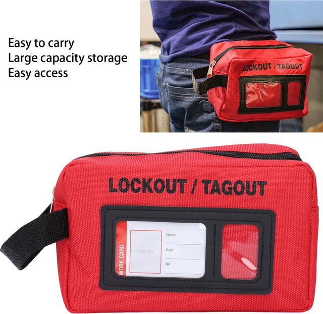 VGEBY Lockout Tagout Aufbewahrungstasche aus Polyester in Rot mit großem Fassungsvermögen und Klettverschluss, B/T/H: 20,0 x 12,0 x 8,0 cm - Bild 1