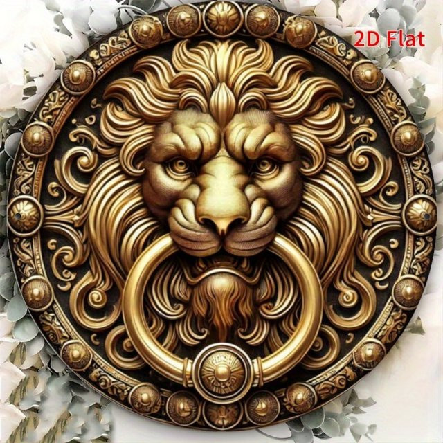 CIFBUY Vintage Löwenkopf-Türklopfer Wandplakette aus Metall in Gold, Durchmesser: 20,32 cm - Bild 1