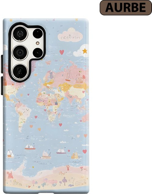 Stoßfeste Doppelschicht Handyhülle mit Weltkarten-Design für Samsung Galaxy S26 S25 S24 S23 Ultra Plus, Mehrfarbig - Bild 1