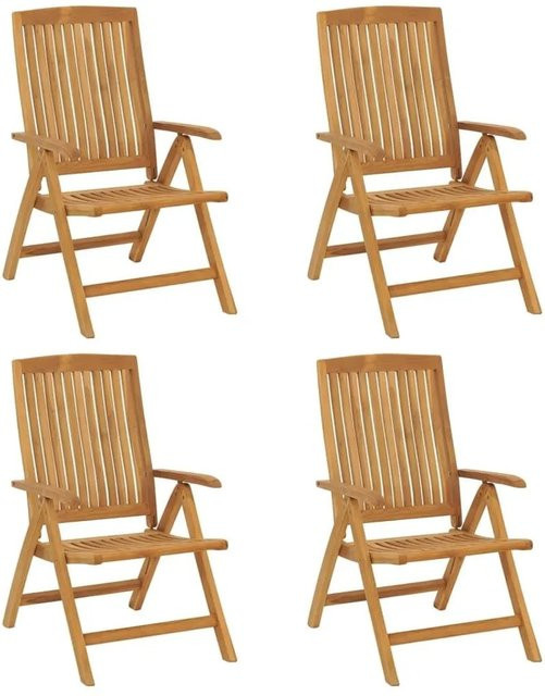 Set aus 4 vidaXL Gartenstühlen aus Teakholz in Braun mit Armlehnen und Latten-Design, verstellbar - Bild 1