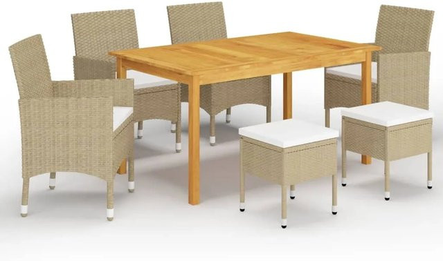 vidaXL 7-tlg Garten-Essgruppe aus Polyrattan und Akazienholz in Beige und Weiß - Bild 1