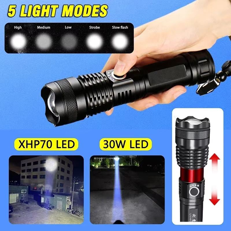 XIWANGFIRE LED-Taschenlampe in Schwarz, wiederaufladbare taktische Taschenlampe aus Aluminium mit Zoom für Outdoor und Notfälle - Bild 3