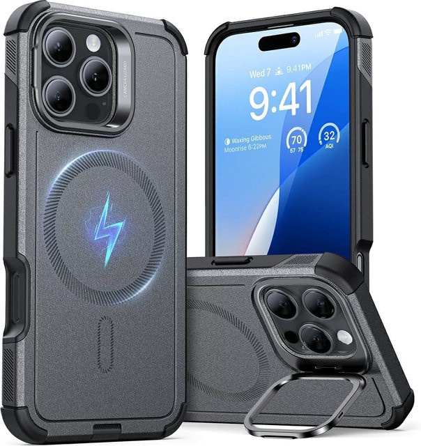 ESR MagSafe Hülle Cyber Armor mit Kickstand für Apple iPhone 16 Pro, Grau - Bild 1
